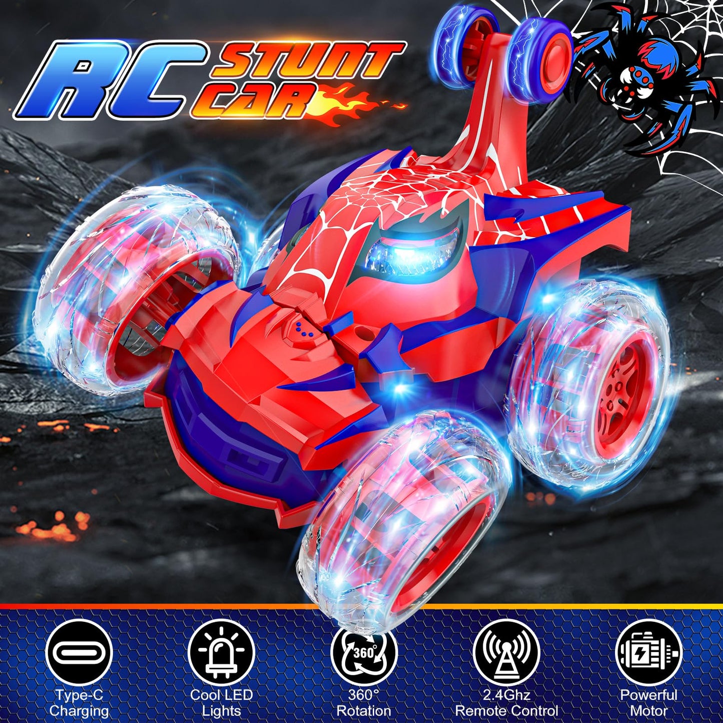 Mafbeanl Remote Control Car Stunt RC Cars 360 Rotating with 2.4GHz Rechargeable Wheel Lights Toys Car Gift for Boys 3 4 5 6 7 8