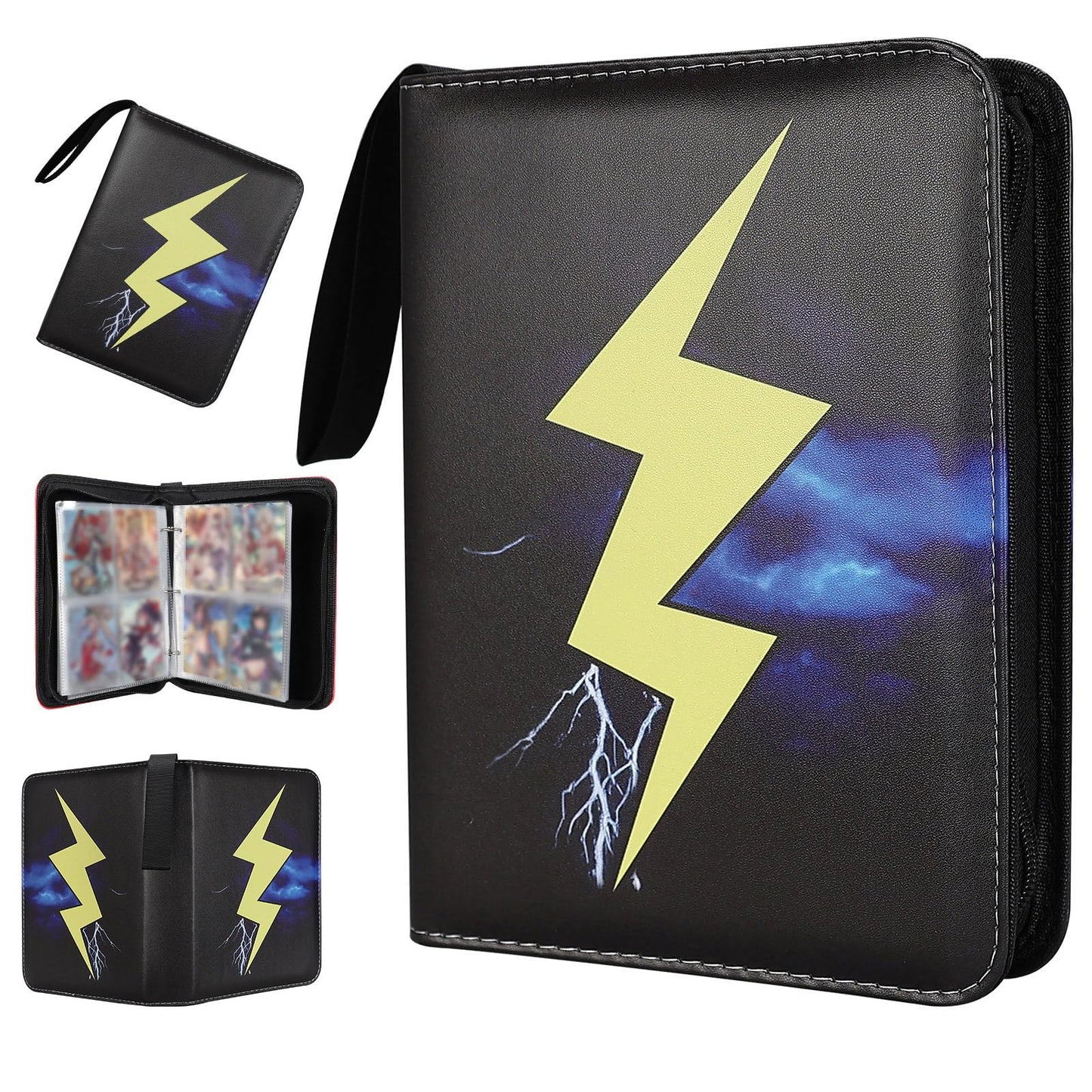 FootJKYX Collectible Trading Card Albums 4 Pocket Card Binder  400 Double Sided Pocket PU enhanced Zip Trading Collection Binderwith 50 Removable Sleeves  Card Folder forTCG  Sports Cards (Black)