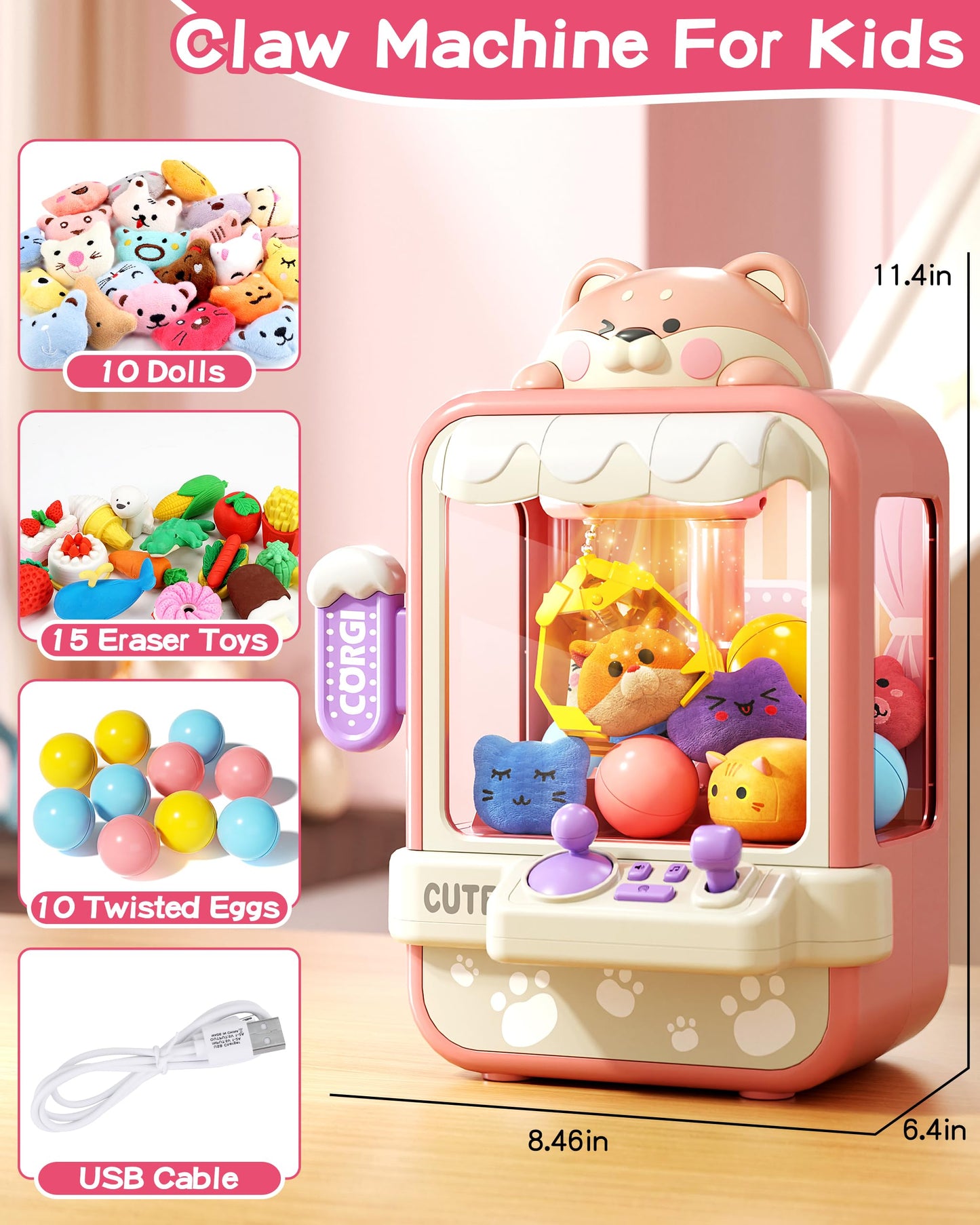 Jovow Claw Machine For Kids, Mini Vending Machine With Music, Prize Dispenser Toys For Girls And Boys, Electronic Claw Game Machine For Party Birthdays, Includes 35 Mini Toys (Small)