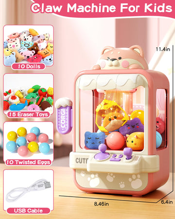 Jovow Claw Machine For Kids, Mini Vending Machine With Music, Prize Dispenser Toys For Girls And Boys, Electronic Claw Game Machine For Party Birthdays, Includes 35 Mini Toys (Small)