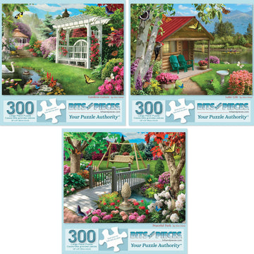 Bits And Pieces - Value Set Of Three 300 Piece Jigsaw Puzzles For Adults - Gardens Galore, Lake Life, Peaceful Park Jigsaw Puzzl