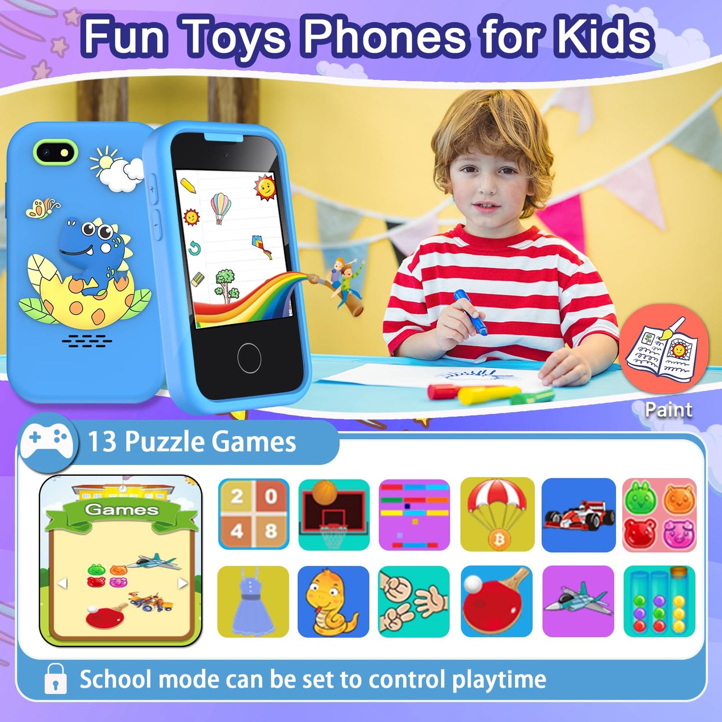 Kids Phone Toys For Boys, 3 4 5 6 7 8 Year Old Boys Girls Christmas Birthday Gifts For Kids, 2.8'' Touchscreen Smartphone Toddle
