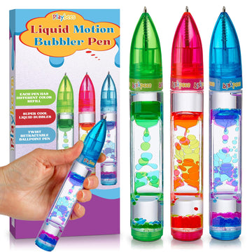 Playbees Liquid Motion Bubbler Pens Cool Pens For Kids (3 Pack) - Writes Like A Regular Pen - Colorful Liquid Timer Pens Great F