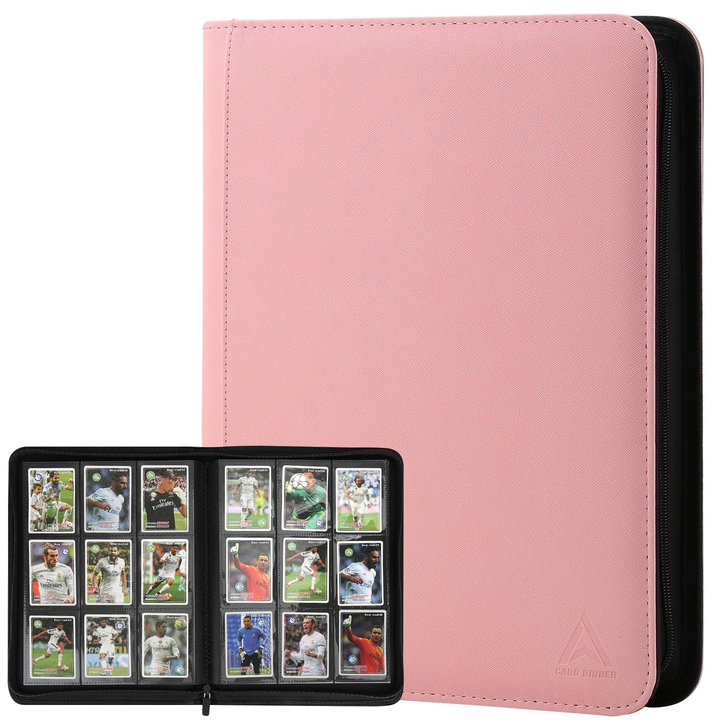 Arkeiliy Card Binder 9 Pocket  Double Sided Pockets Trading Card Binder with 30 Sleeves  enhanced Zip Trading Card Holder Collector Album Holds 540 MTG (pink)
