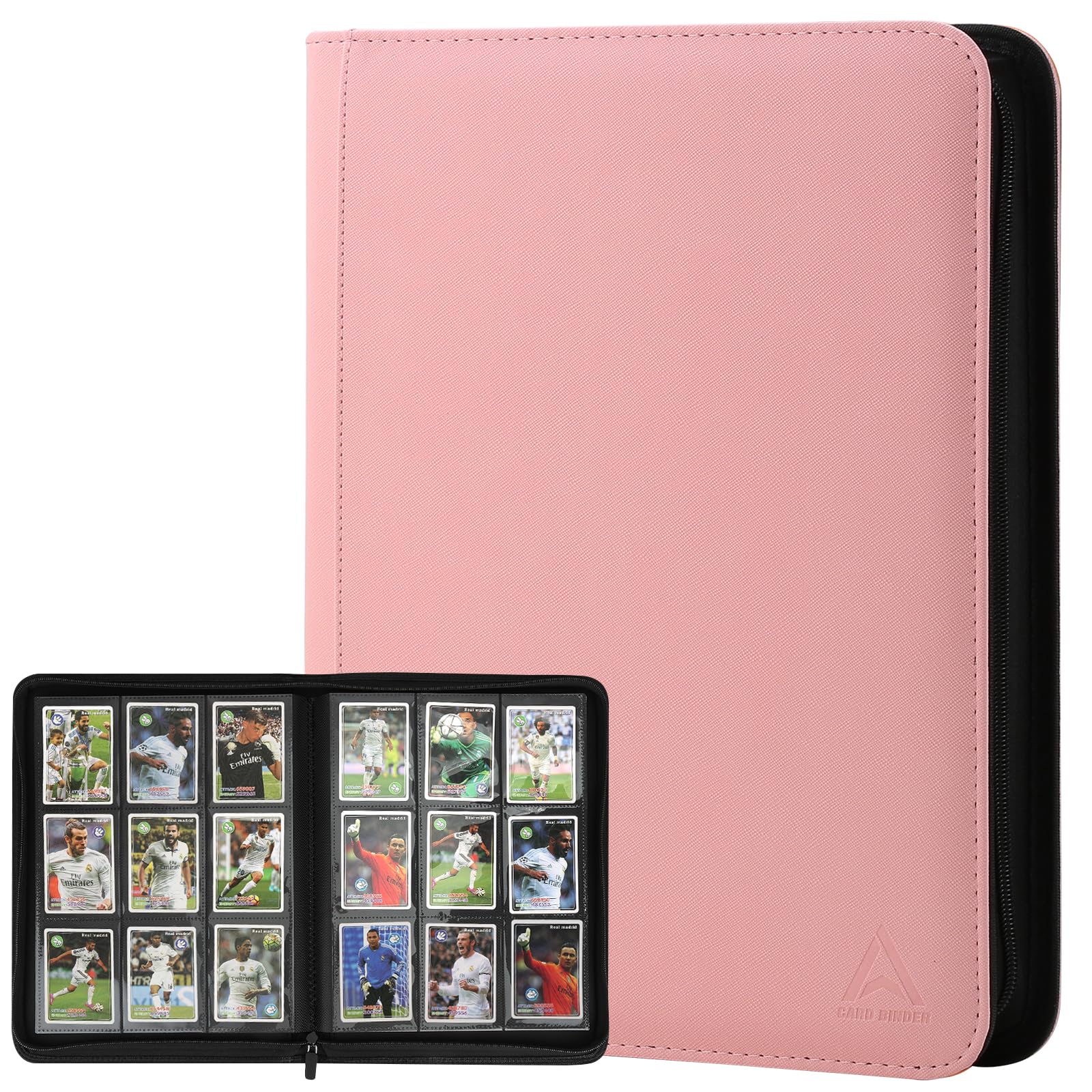 Arkeiliy Card Binder 9 Pocket  Double Sided Pockets Trading Card Binder with 30 Sleeves  enhanced Zip Trading Card Holder Collector Album Holds 540 MTG (pink)