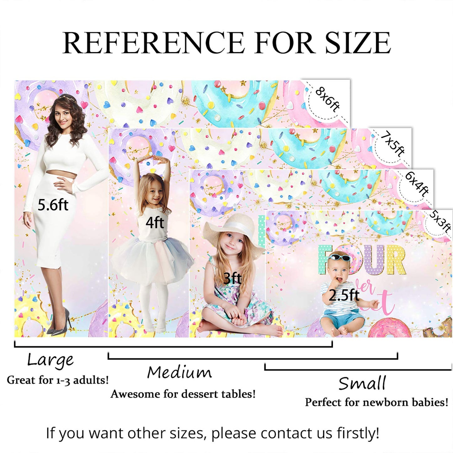 Mocsicka 4th Donut Birthday Backdrop Four Ever Sweet Donut Birthday Party Decoration Background Toddler Girl 4th Birthday Party