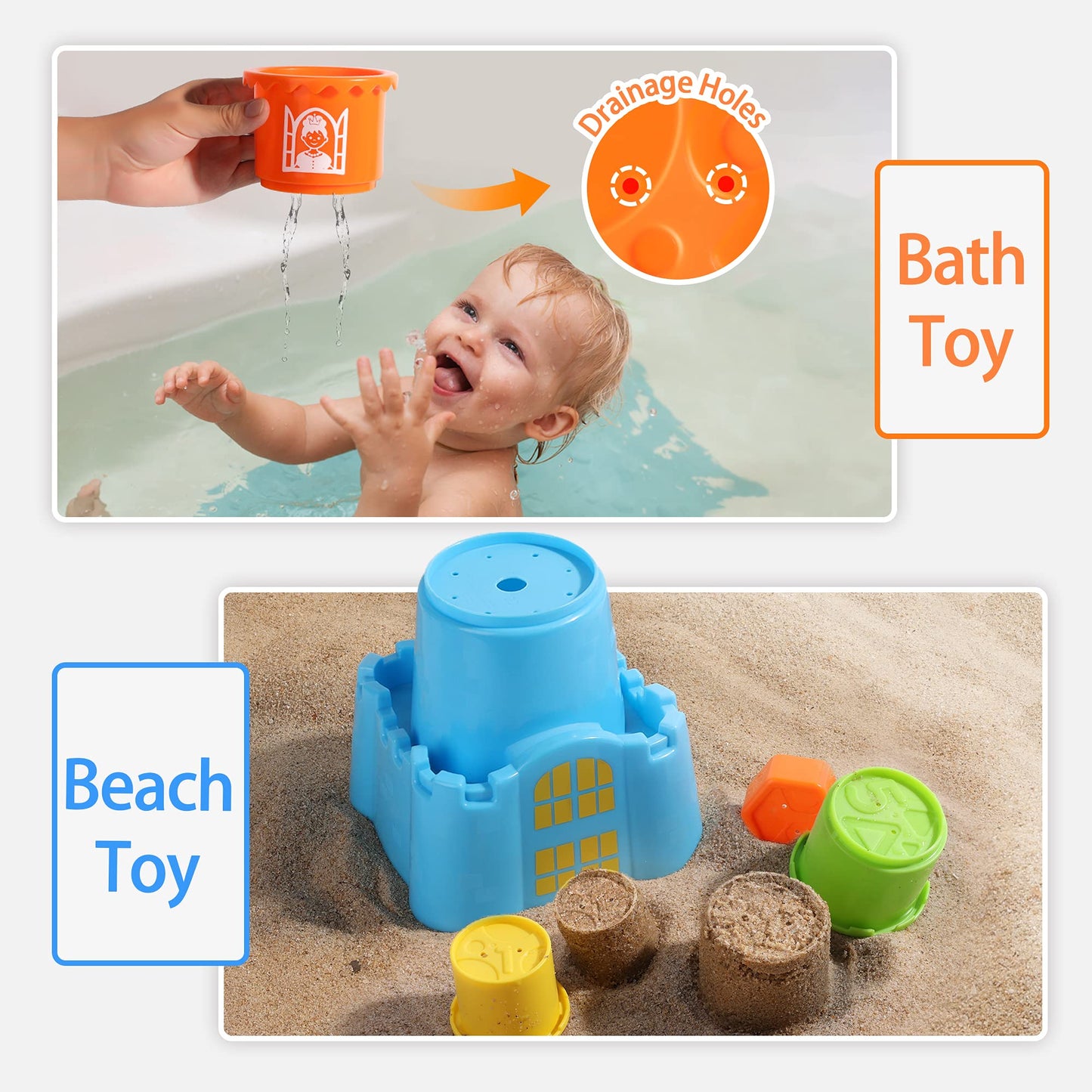 iPlay, iLearn Baby Stacking Toys - Multicolored Nesting Cups & Shape Sorter, 6.7Wx9.5L, Ideal for 1-3 Year Olds