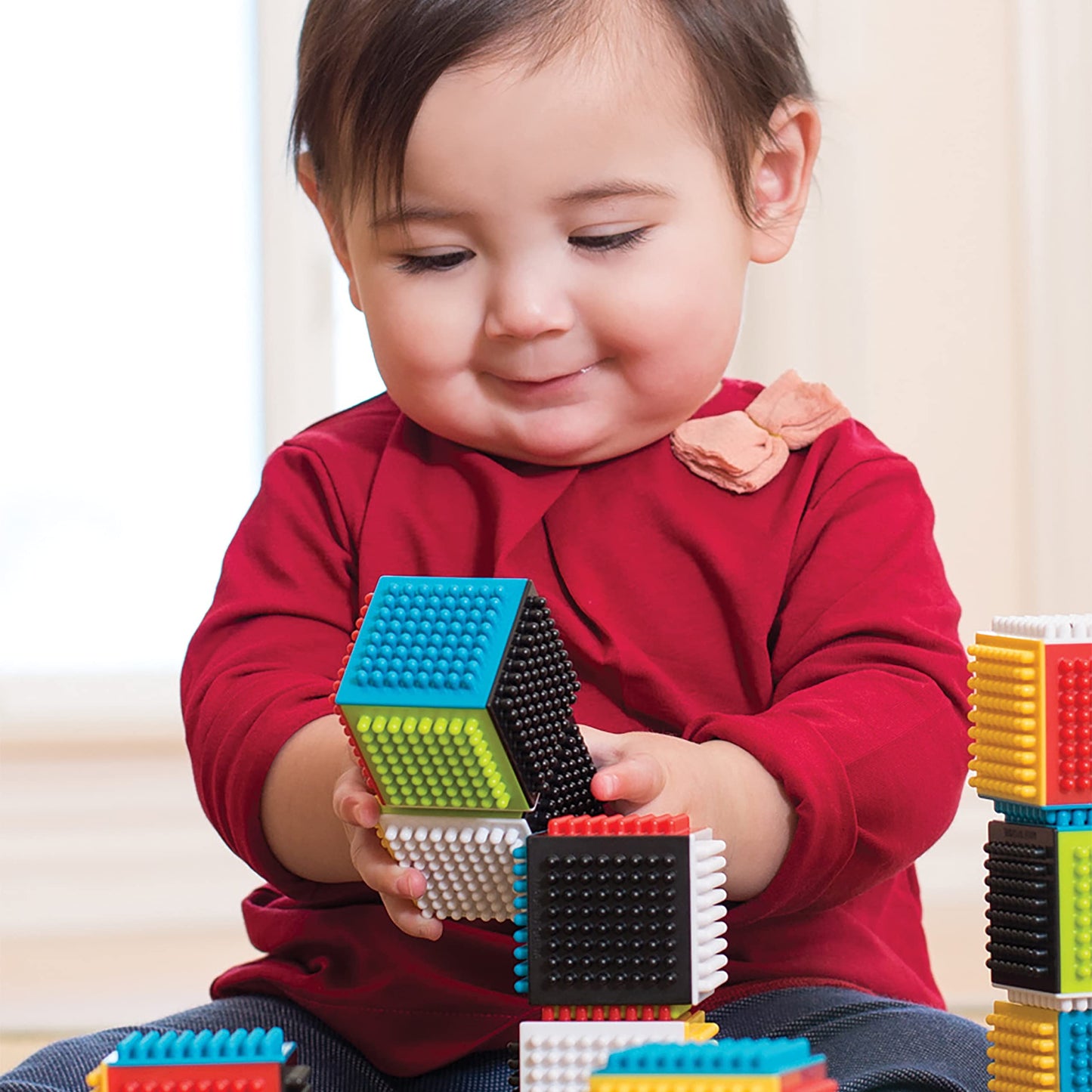 Infantino Press & Stay Sensory Blocks For Babies Age Grade 6M+ , 24-Piece Set, Multicolor