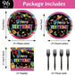 Tevxj 96Pcs Mexican Fiesta Happy Birthday Tableware Set Mexico Dinnerware Disposable Dessert Plates Fiesta Party Plates Napkins Forks For Happy Birthday Party Decorations Supplies 24 Guests