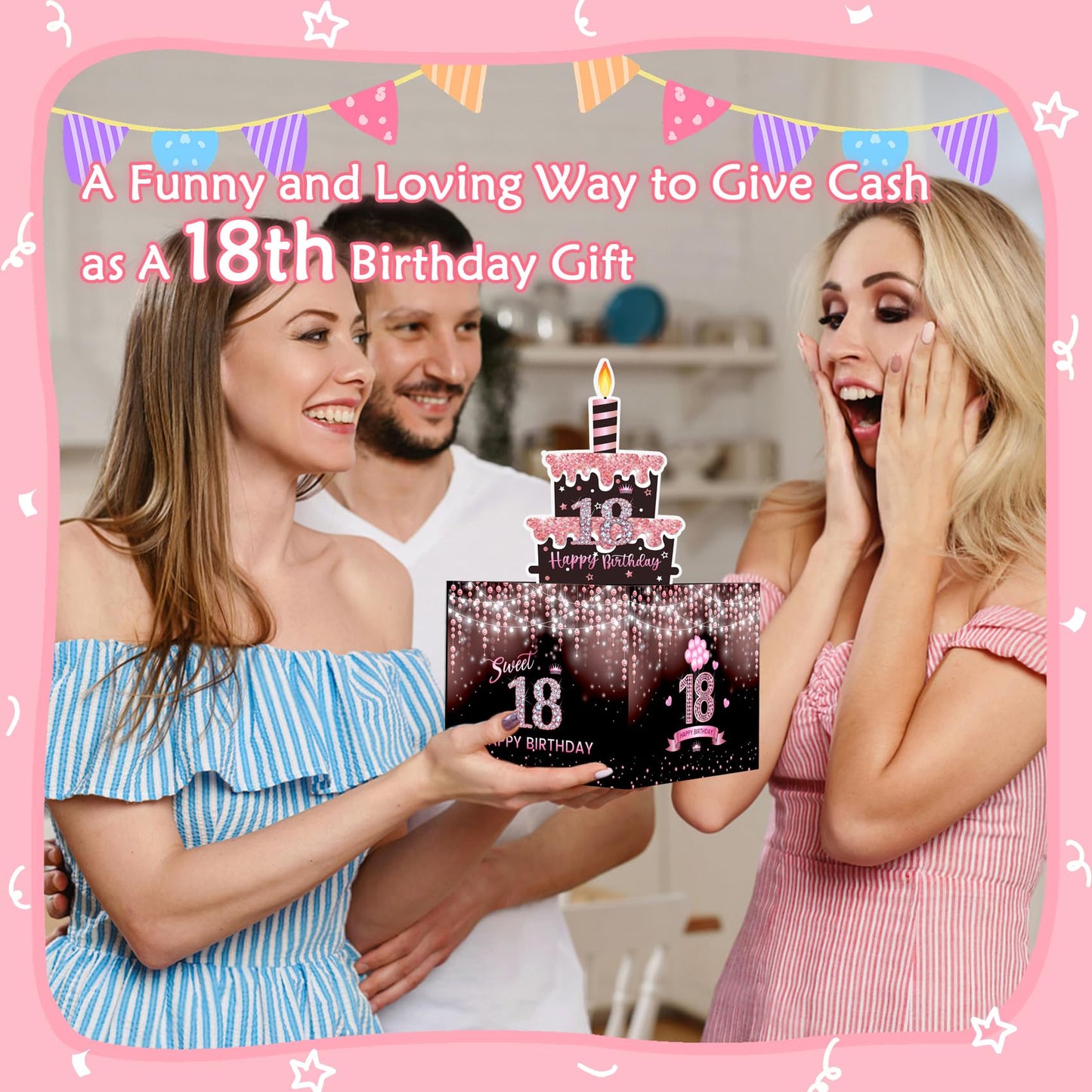 Meiidoshine Sweet 18Th Birthday Money Box For Cash Gift, Surprise Pull Out Money Gift Box With 100Pcs Transparent Bags - Fun Way