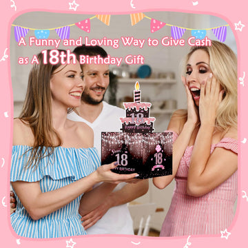 Meiidoshine Sweet 18Th Birthday Money Box For Cash Gift, Surprise Pull Out Money Gift Box With 100Pcs Transparent Bags - Fun Way