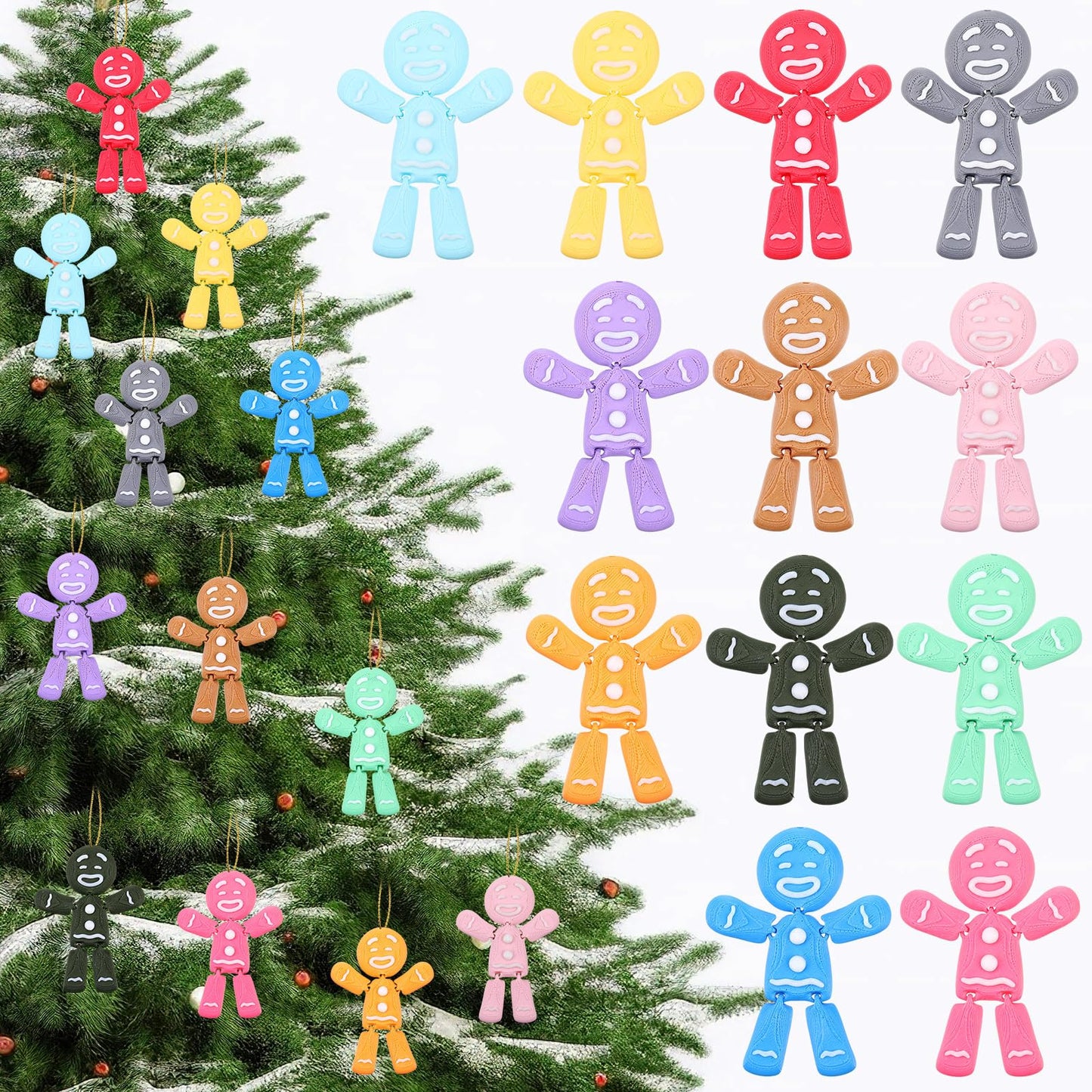 Honoson 12 Pcs 3D Printed Fidget Toy 3D Printed Gingerbread Man Small Animal Toy Flexible Cute Articulating Pet Stress Relief Fi