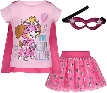 Paw Patrol Skye Toddler Girls Cosplay T-Shirt Tulle Tutu Cape And Mask 4 Piece Outfit Set 2T