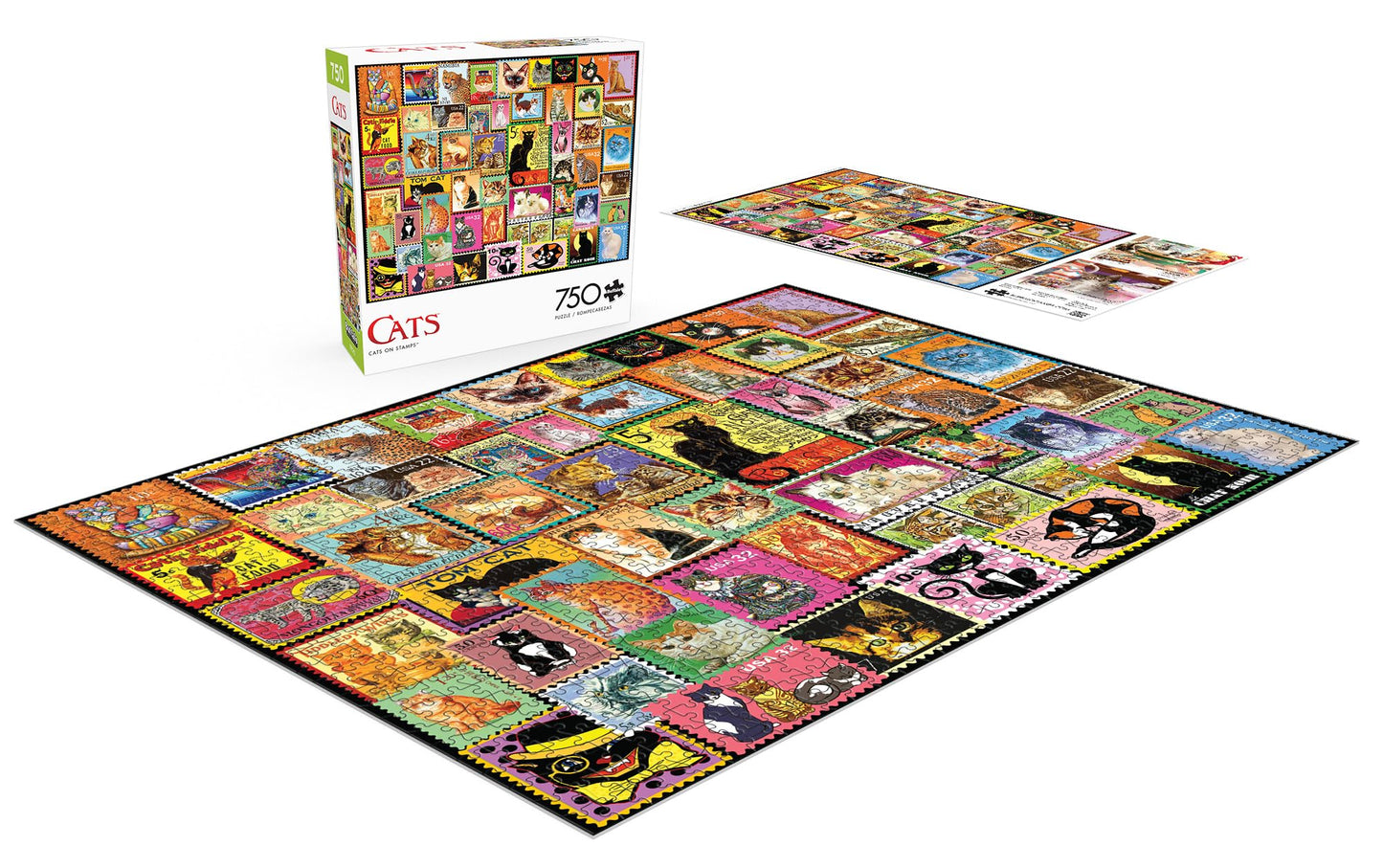 Buffalo Games 750 Piece Jigsaw Puzzle - Cats on Stamps - Large Multicolor - Paper - Model 17319 - Perfect for Game Nights