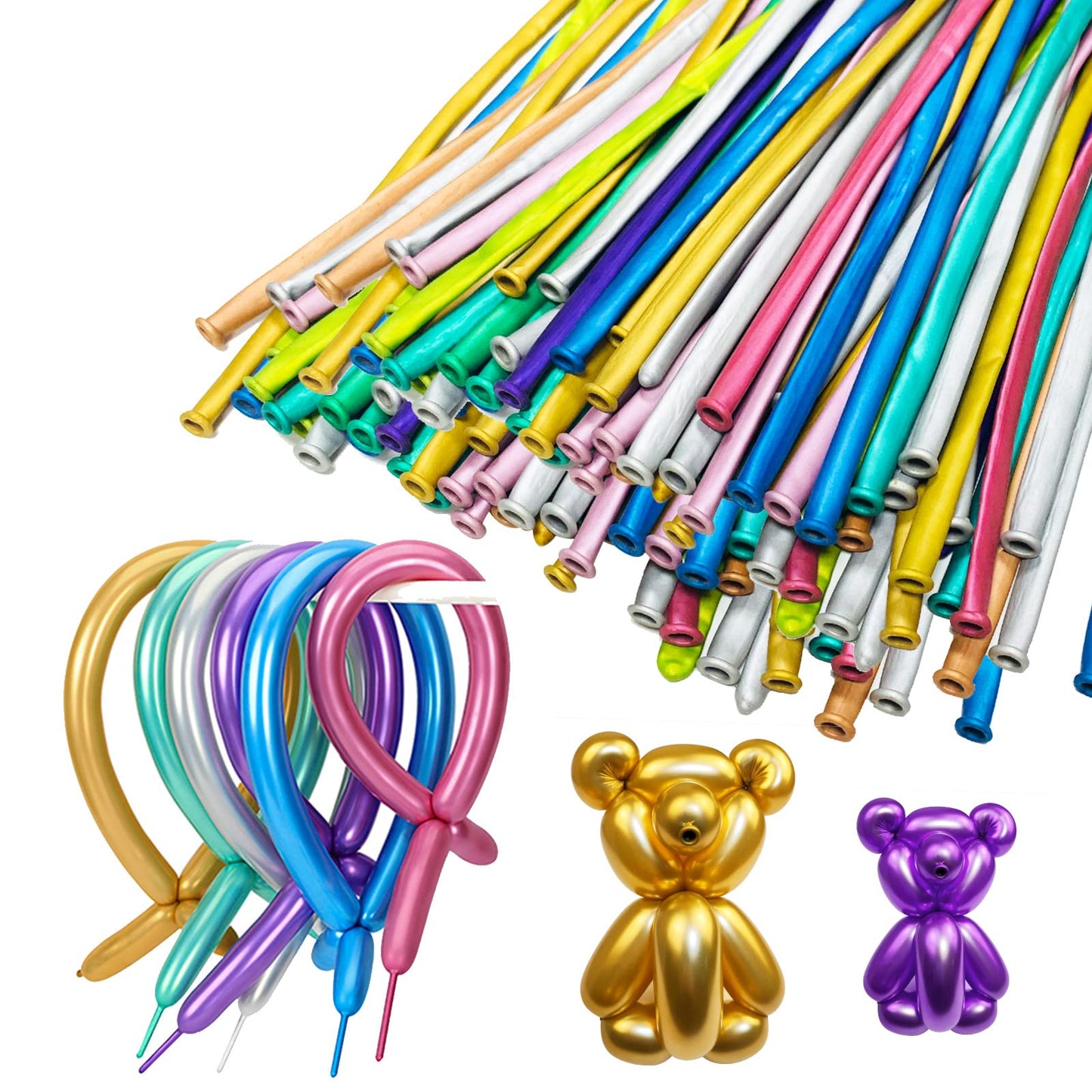 Metallic 260 Long Balloons 100 Pack Multicolored Twisting Animal Balloons Modeling Long Magic Balloons For Diy Animal Model Wedd
