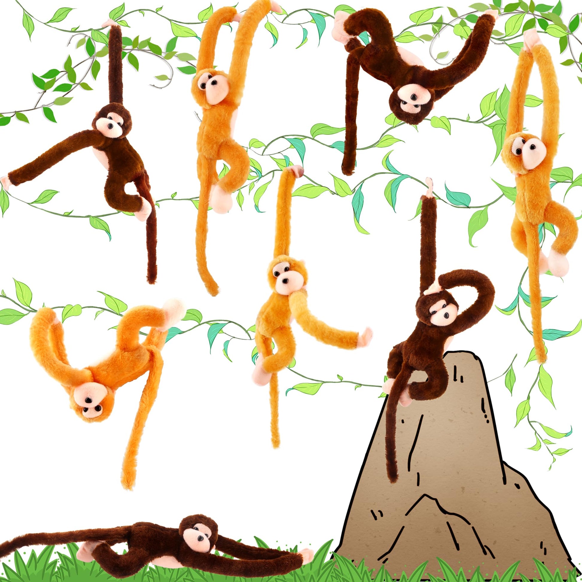 Kugliwa 8 Pcs Hanging Monkey Stuffed Animal Toys Plush Monkey Toy Cute Soft Lifelike Monkey Plush Toys for Jungle Forest Animal Theme Party Favors Birthday Gift  24 Inch (Color Set 1)