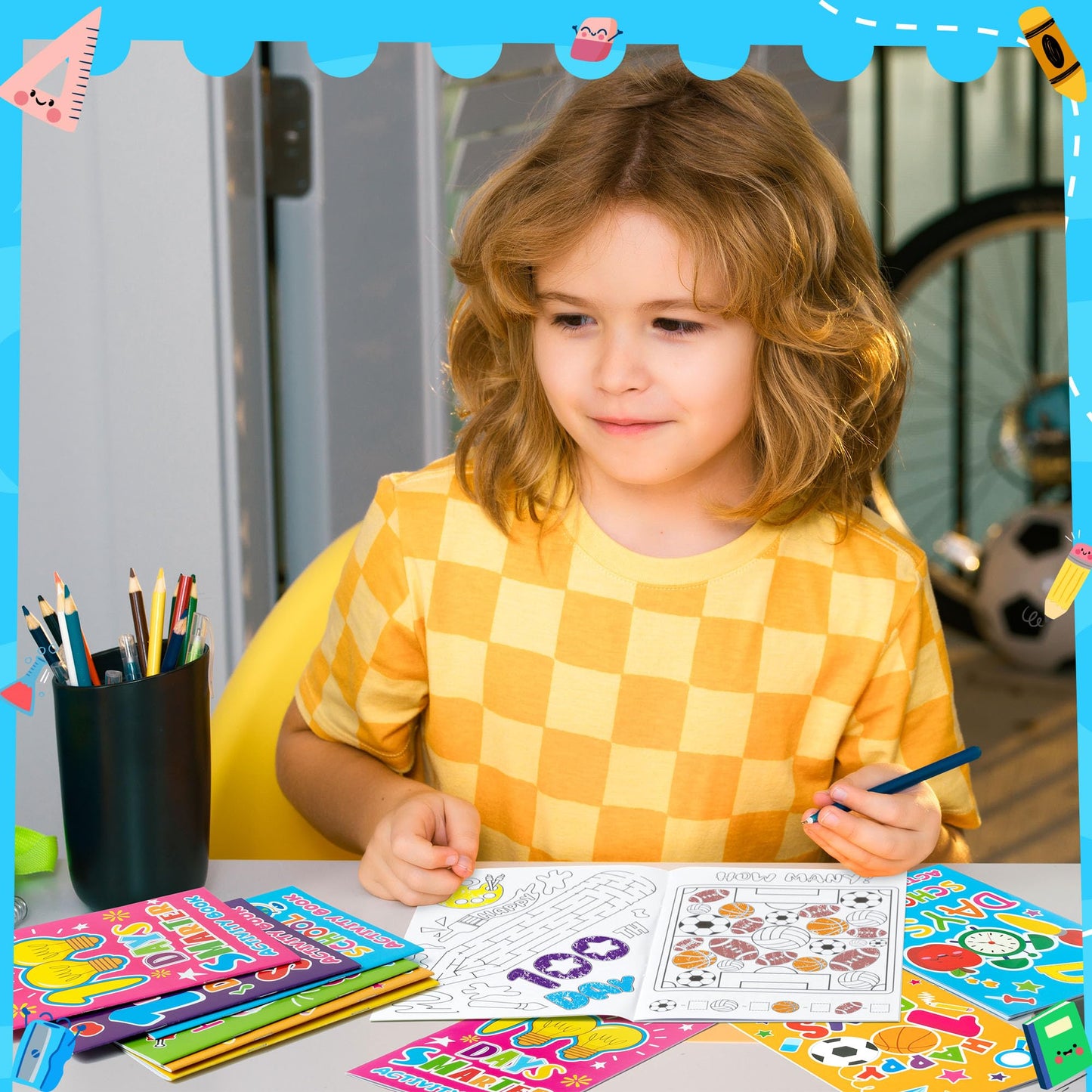 X1zuue 100th Day of School Activity Books - 24Pcs Coloring Set, Mazes, Word Games, Multicolor, Paper, Classroom Rewards, Party Favors