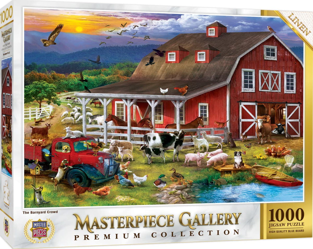 MasterPieces 1000 Piece Jigsaw Puzzle for Adults, Family, Or Youth - The Barnyard Crowd - 26.75x 19.25