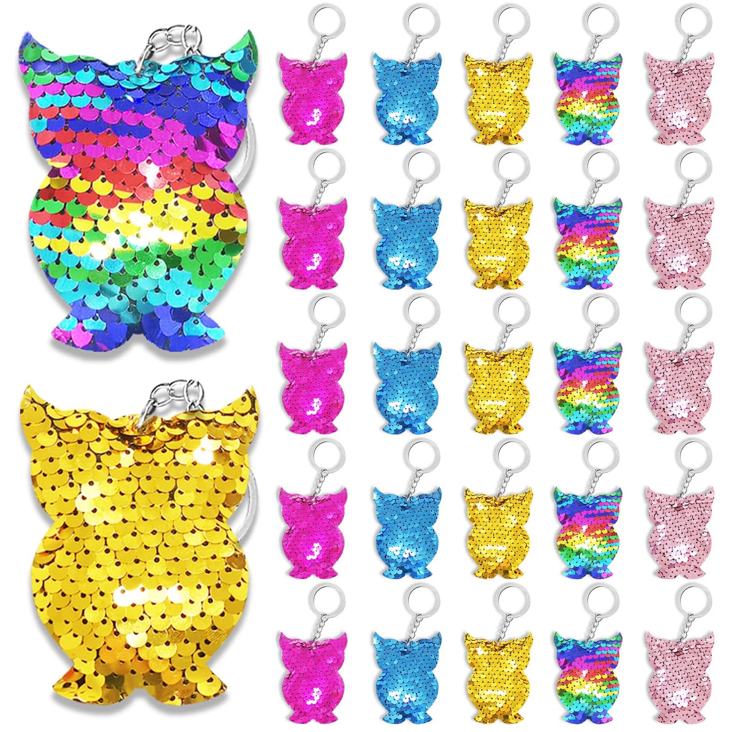 CiciBear 25 Pack Night Owl Sequin Keychains for Owl Party Favors, Kids and Adults Birthday Gift, Baby Shower, Party, 5 Colors