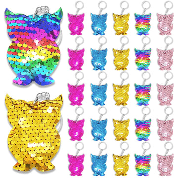 CiciBear 25 Pack Night Owl Sequin Keychains for Owl Party Favors, Kids and Adults Birthday Gift, Baby Shower, Party, 5 Colors