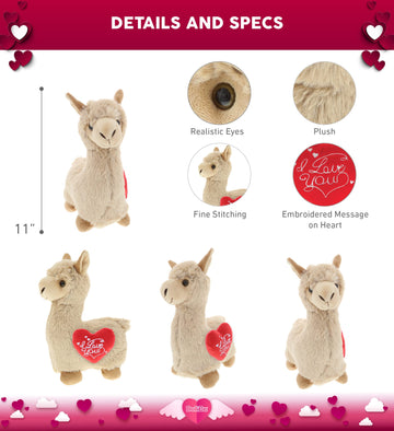 Dollibu I Love You Valentine Plush Beige Llama - Cute Stuffed Animal With Red Heart And Name Personalization Gift For Valentines