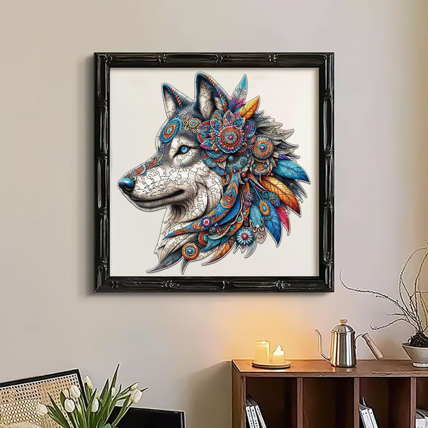 Amphol Wooden Jigsaw Puzzles For Adults, Wolf Medium 11''X10.3'' Wooden Puzzles With Unique Shape, 200 Pieces Wooden Puzzles Wit