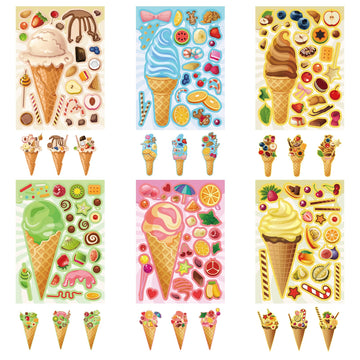 24 Sheets Ice Cream Stickers, Make-A-Face Stickers For Kids Toddlers, Make Your Own Mix And Match Stickers, Diy Summer Ice Cream
