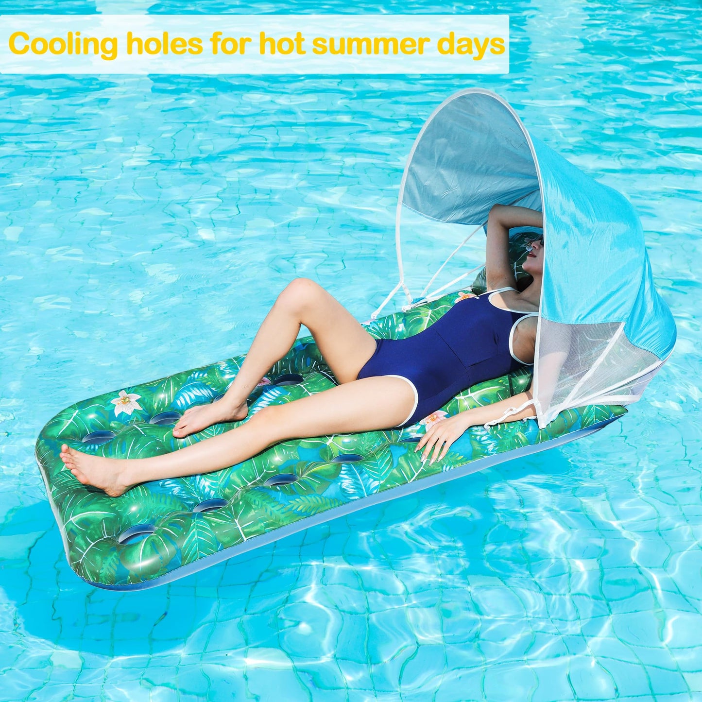 FindUWill Pool Floats mature-themed with Canopy - 2 Pack Large Pool Float Loungers with Headrest  Shade  Pool Float Raft for Sunbathing Pool Floaties for Vacation