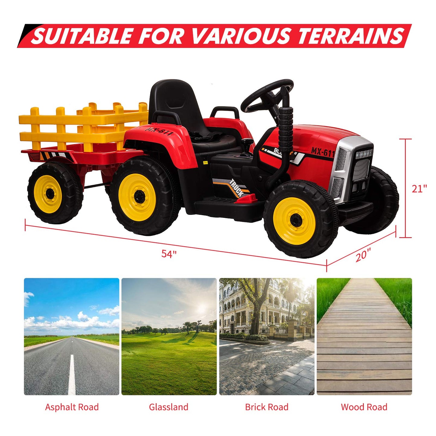 12V Ride on Tractor with Trailer and Remote Control,Toddler Kids Electric Vehicle Car with LED Headlights,2+1 Gear Shift,MP3 Pla