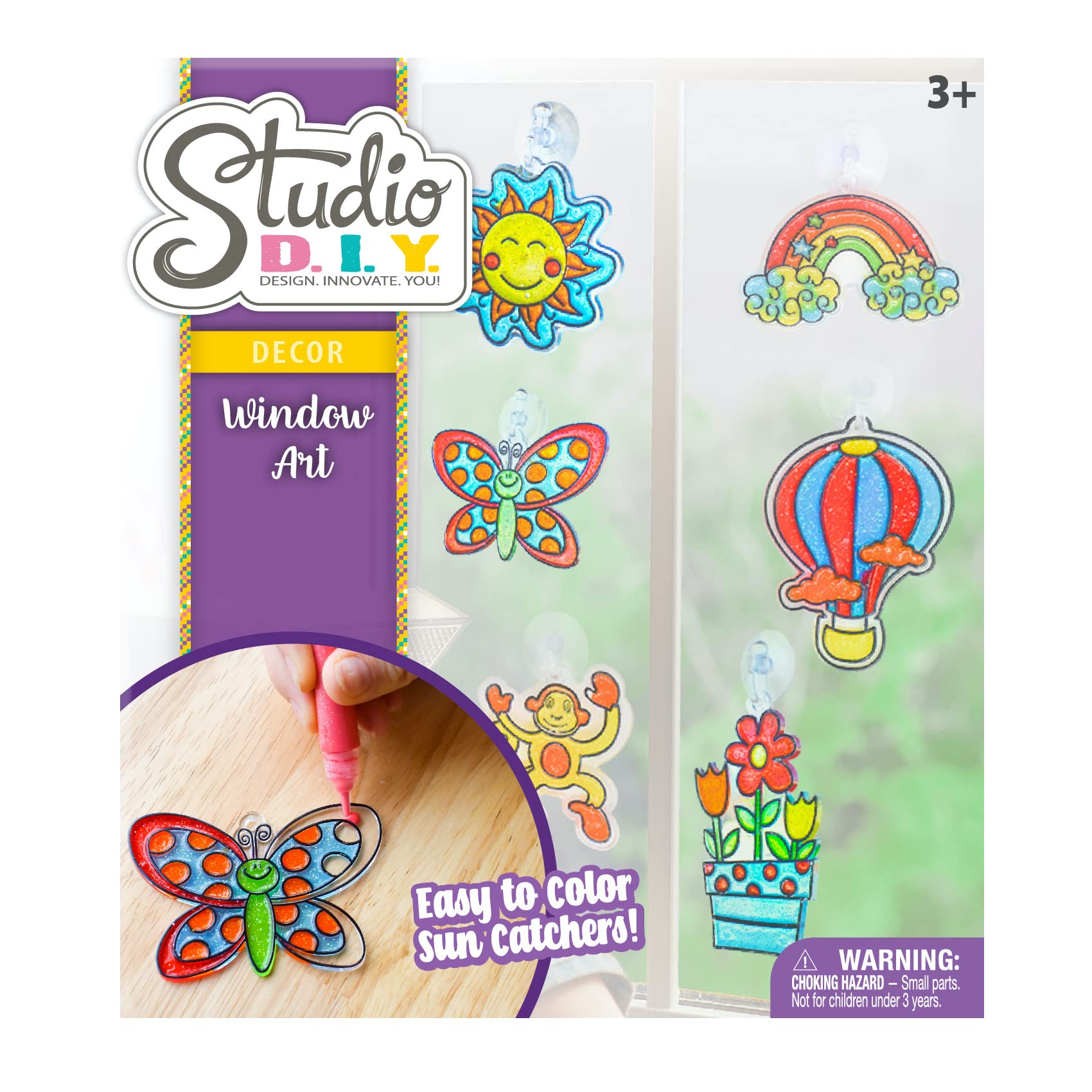 Sunny Days Entertainment Studio DIY Window Art | Kids Stained Glass Window Kit with 12 Sun Catchers, 6 Colored Paint Pens, and B