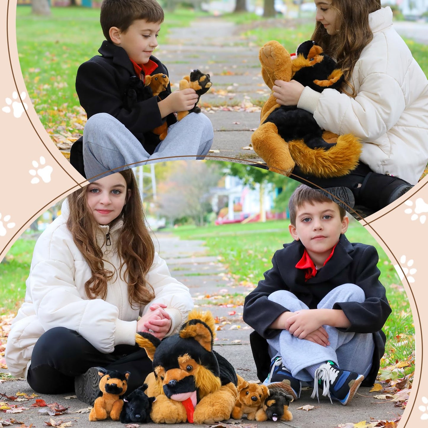 Beniny 5Pcs German Shepherd Stuffed Animals Dog Set - Mommy Black Large German Shepherd Plush 20 Inch With 4 Puppies -Stuffed Ge
