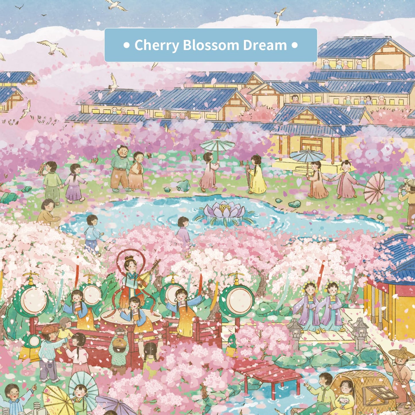 MOMIBOOK Puzzles for Adults 1000 Piece Jigsaw Puzzles of Cherry Blossom Dream, Painting Image Difficult Challenging Hard Impossi