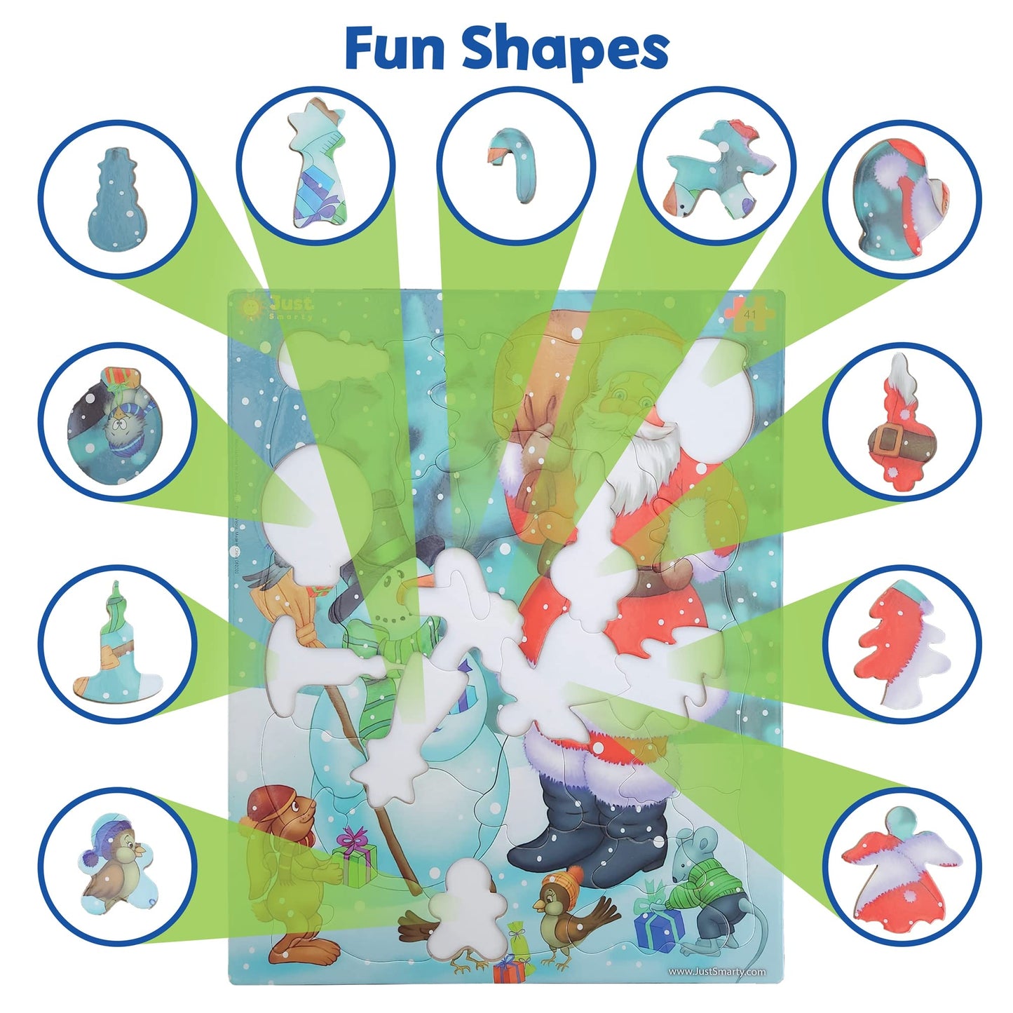 Just Smarty Santa Christmas Jigsaw Puzzle 41 Pieces For Kids Ages 4, 5, 6, 7, 8 With Fun Shapes And Tray. Fun Learning Educational Toy For Boys Girls In Pre-K, Kindergarten, First And Second Grade
