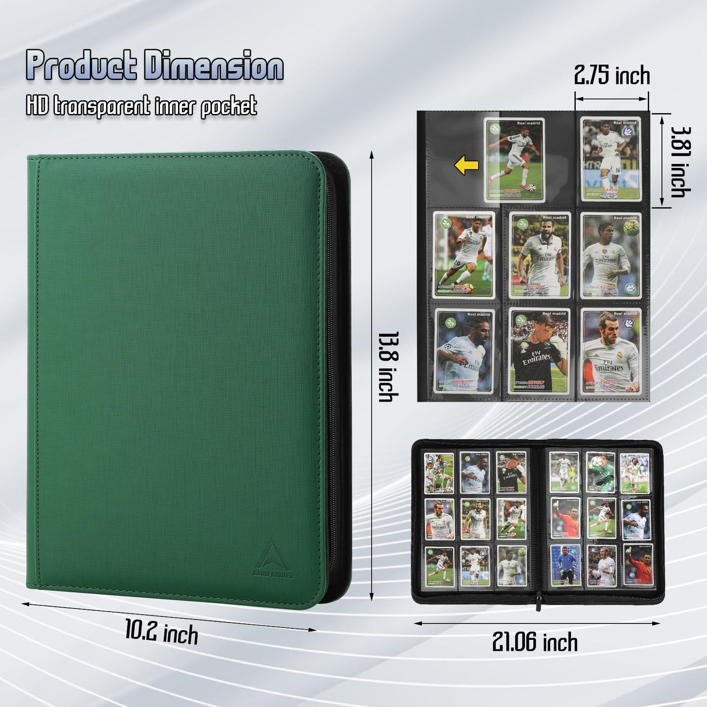 9 Pocket Trading Card Binder 540 Capacity with Zip Closure - enhanced Double Sided PU Leather Card Protector  Hold & Organize Cards for TCG  MTG  Sports Cards (green)