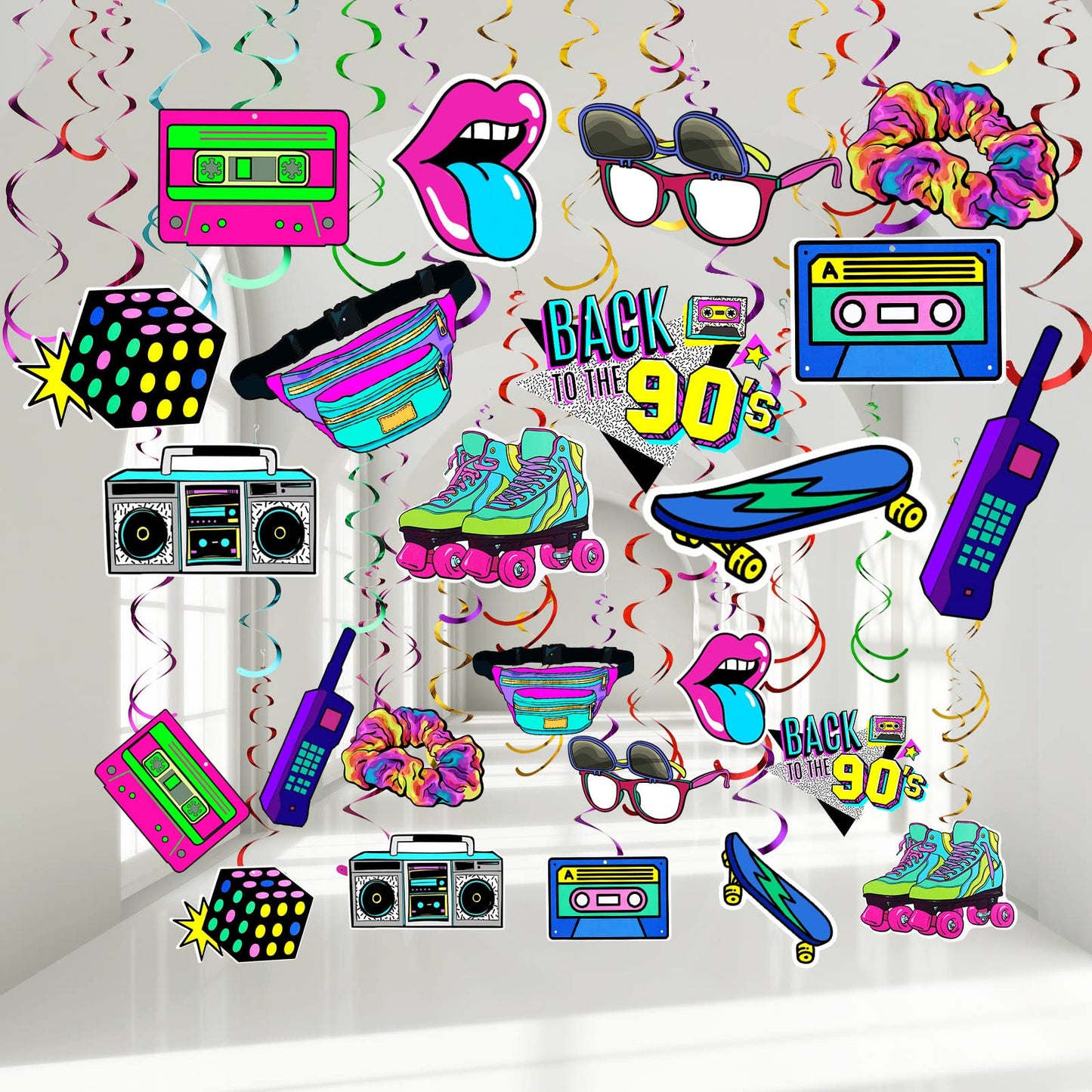48 Pieces 90s Theme Party Decorations Kit 90s Retro Party Hanging Swirls Colorful 1990s Hip Hop Throwback Birthday Party Ceilin
