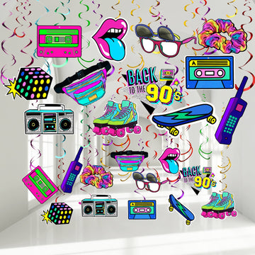 48 Pieces 90s Theme Party Decorations Kit 90s Retro Party Hanging Swirls Colorful 1990s Hip Hop Throwback Birthday Party Ceilin