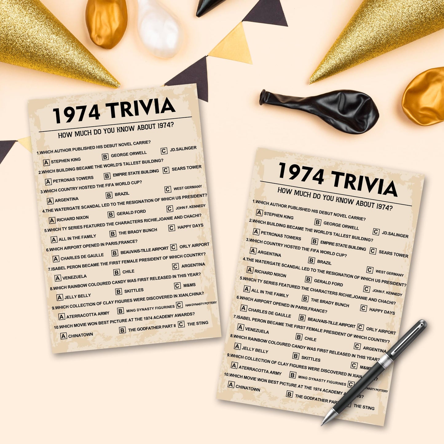 50Th Birthday Party Games, 1974 Trivia Games, Birthday Party Supplies For Adults, Fun 1974S Party Game,Pack Of 30 Cards