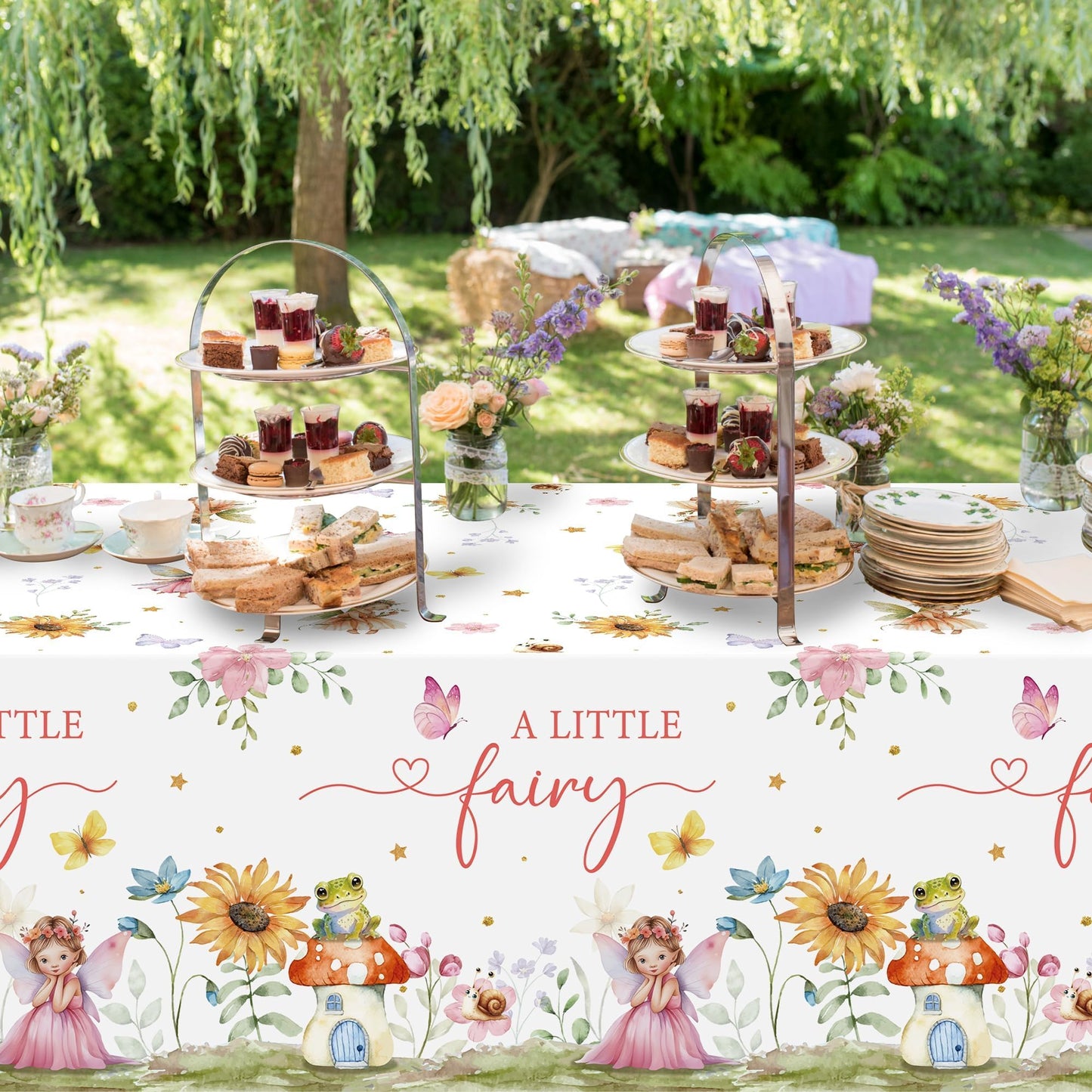 Fairy Party Tablecloths - 3Pcs A Little Fairy Party Table Covers Decorations, Floral Girls Themed Rectangular Plastic Disposable