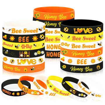 Junebrushs 42Pcs Bee Party Favors Silicone Bracelets Bee Theme Rubber Wristbands Accessories For Students Boy Girl Bee Birthday Baby Shower Party Favors Decorations Supplies(3 Designs)