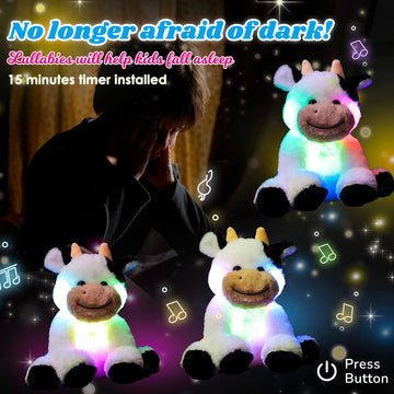 Cuteoy Musical Plush Cow Stuffed Animal Soft Glowing Led Light-Up Nightlight Toys Singing Lullabies Birthday Christmas Plushies Gifts For Kids Boys Girls,10'