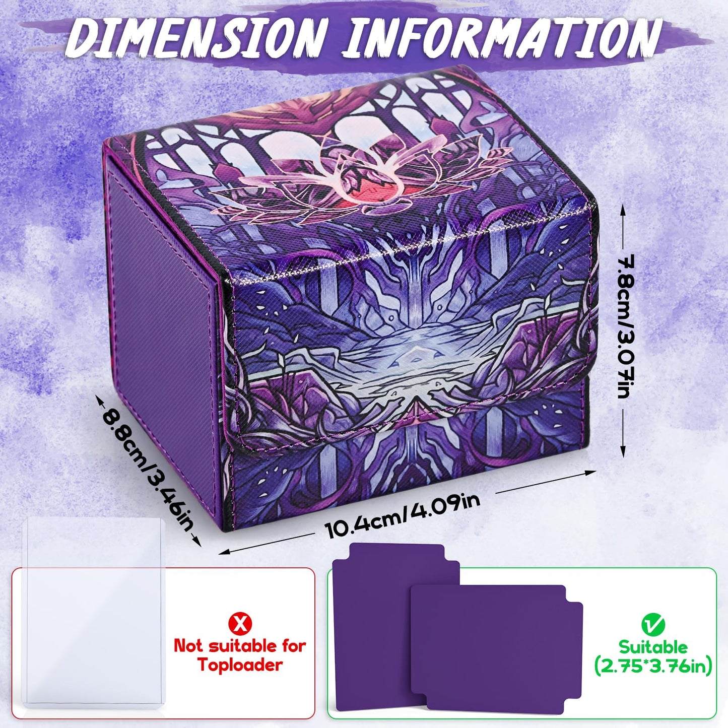 Uaono Deck Box For Mtg Cards, Trading Card Storage Box Holds 120+ Sleeved Commander Deck, Pu Leather Card Box Suits Tcg Magic Cards With 2 Dividers (Violet,Lotus)