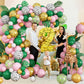 Safari Pink Balloon Garland Kit, Dark Green Pink White Cow Gold Leopard Animal Print Jungle Balloon Arch With Turtle Leaves For
