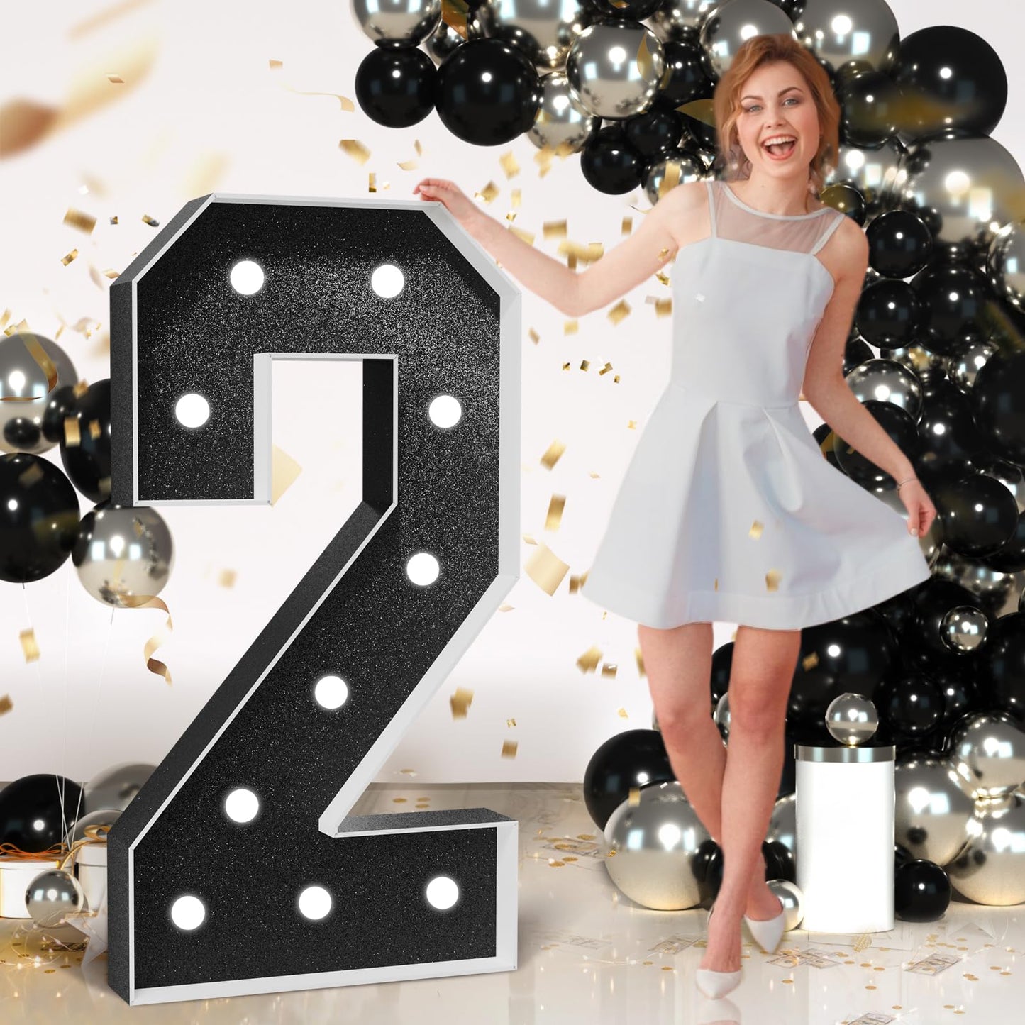 Imprsv Marquee Numbers Black Birthday Decorations: Large 4 Feet Tall Light Up Numbers 2Nd 21St 25Th Party Decor Big Mosaic Cardb