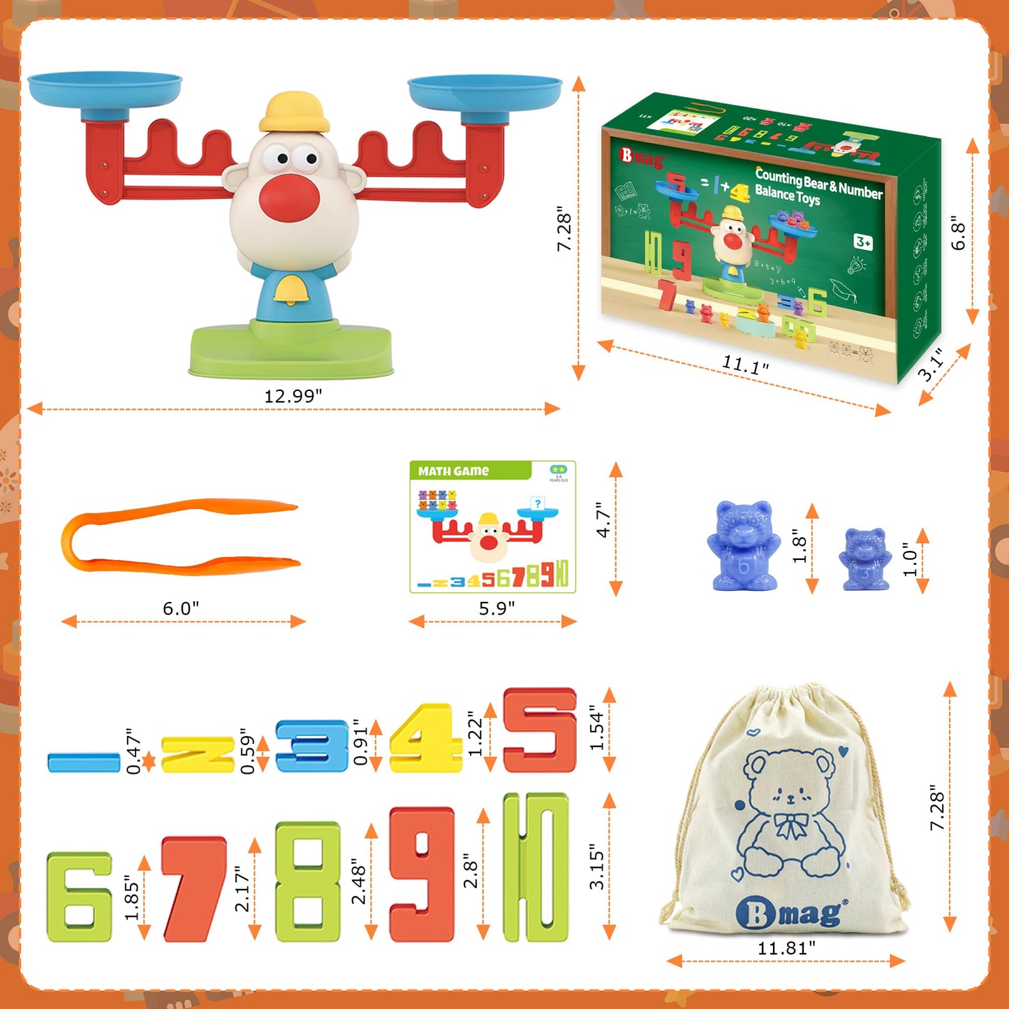 Bmag Balance Math Toys, 3 In 1 Counting Stacking And Balancing Math Learning Game For Kids, Stem Learning Activities Educational
