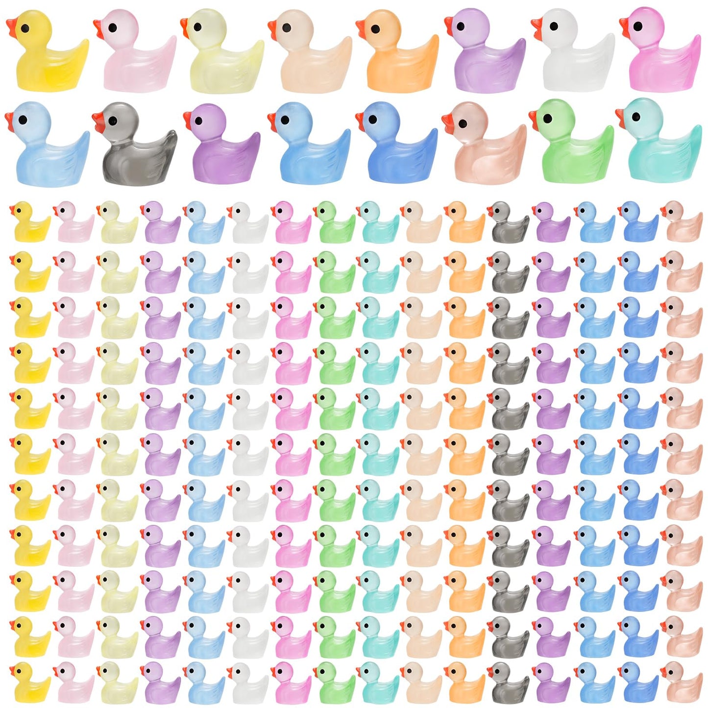 CRTWDMAN 240Pcs Luminous Mini Resin Ducks - Glow in the Dark Tiny Ducks for Party Favors, Decorations, and Collectibles