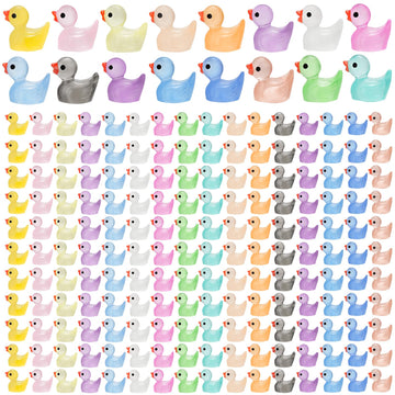 CRTWDMAN 240Pcs Luminous Mini Resin Ducks - Glow in the Dark Tiny Ducks for Party Favors, Decorations, and Collectibles
