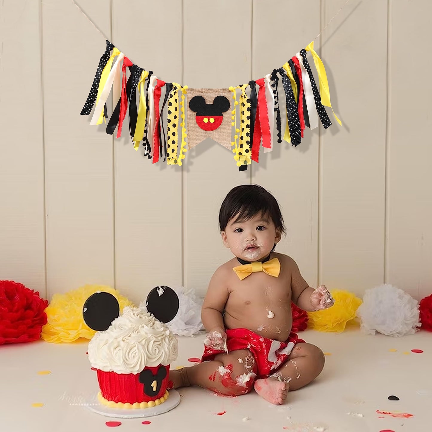 Mickey Mouse High Chair Banner - Mickey Mouse Birthday Decorations Boy,Mickey Party First Birthday Highchair,Mickey Mouse High C