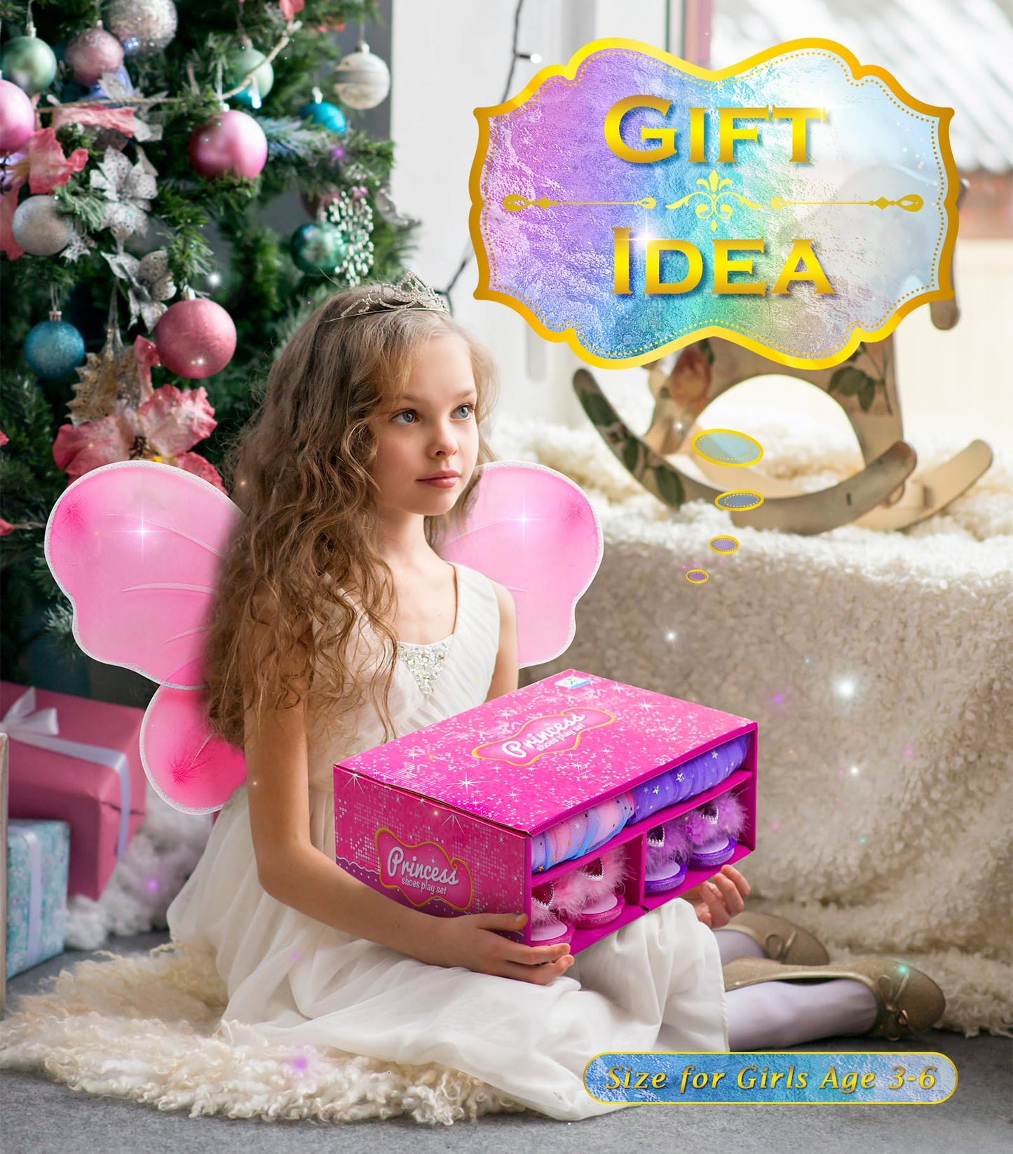 Kids Princess Dress Up Clothes For Little Girls, Bibuty Pretend Play & Dress Up Princess Costume Set With Princess Shoes Tutu Fairy Wing For Little Girls, Princess Toy Gift For 3-6 Toddler Little Girl
