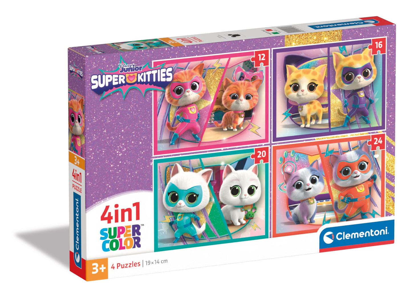 Clementoni - Supercolor SuperKitties 12,16,20 and 24 Pieces Children 4 Years, Cartoon Jigsaw Puzzles, Made in Italy, Multicolour