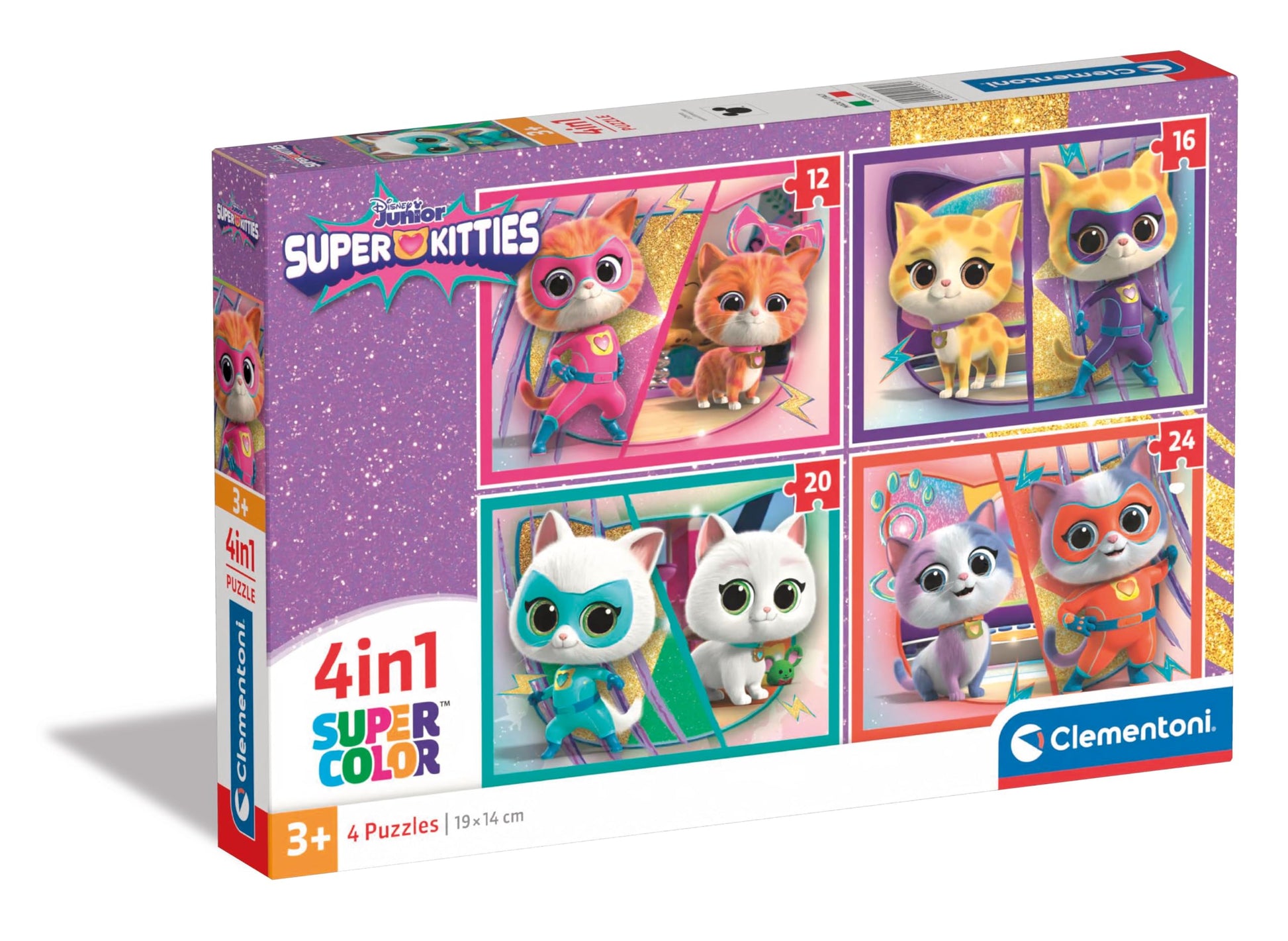 Clementoni - Supercolor SuperKitties 12,16,20 and 24 Pieces Children 4 Years, Cartoon Jigsaw Puzzles, Made in Italy, Multicolour